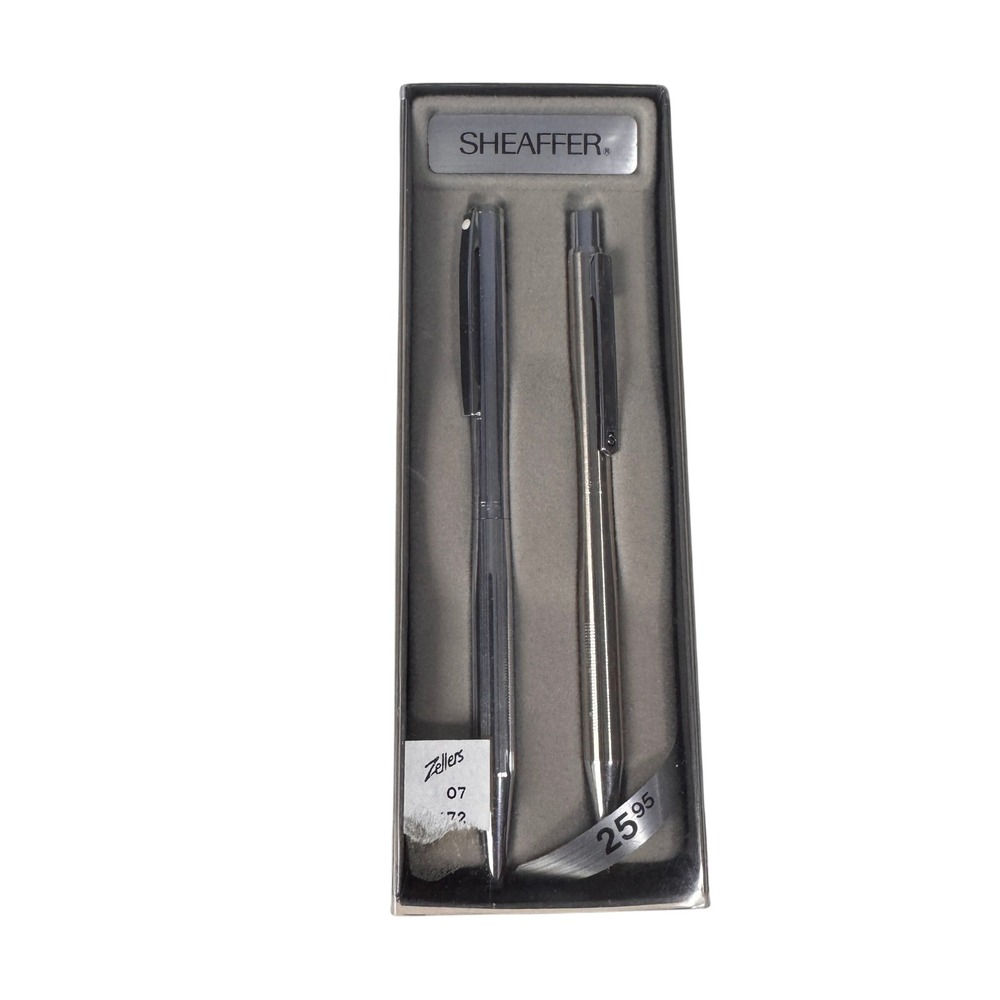 Vintage 80s Sheaffer Pen Set Ballpoint Pen Mechanical Pencil Silver Tone Vintage